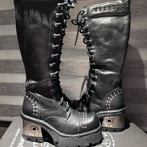 NEW ROCK Studded, Black Leather Punk -Goth Boots